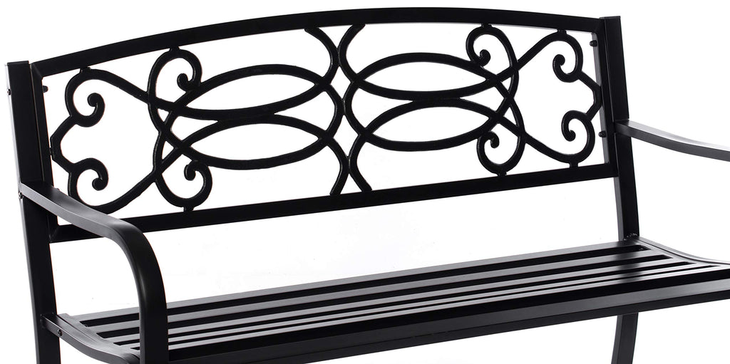 Steel Outdoor Patio Garden Bench with Cast Iron Backrest C197