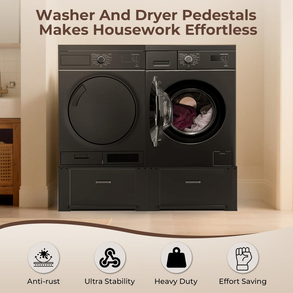 29" Washer and Dryer Pedestals with Drawer Set of 2 Black J23408