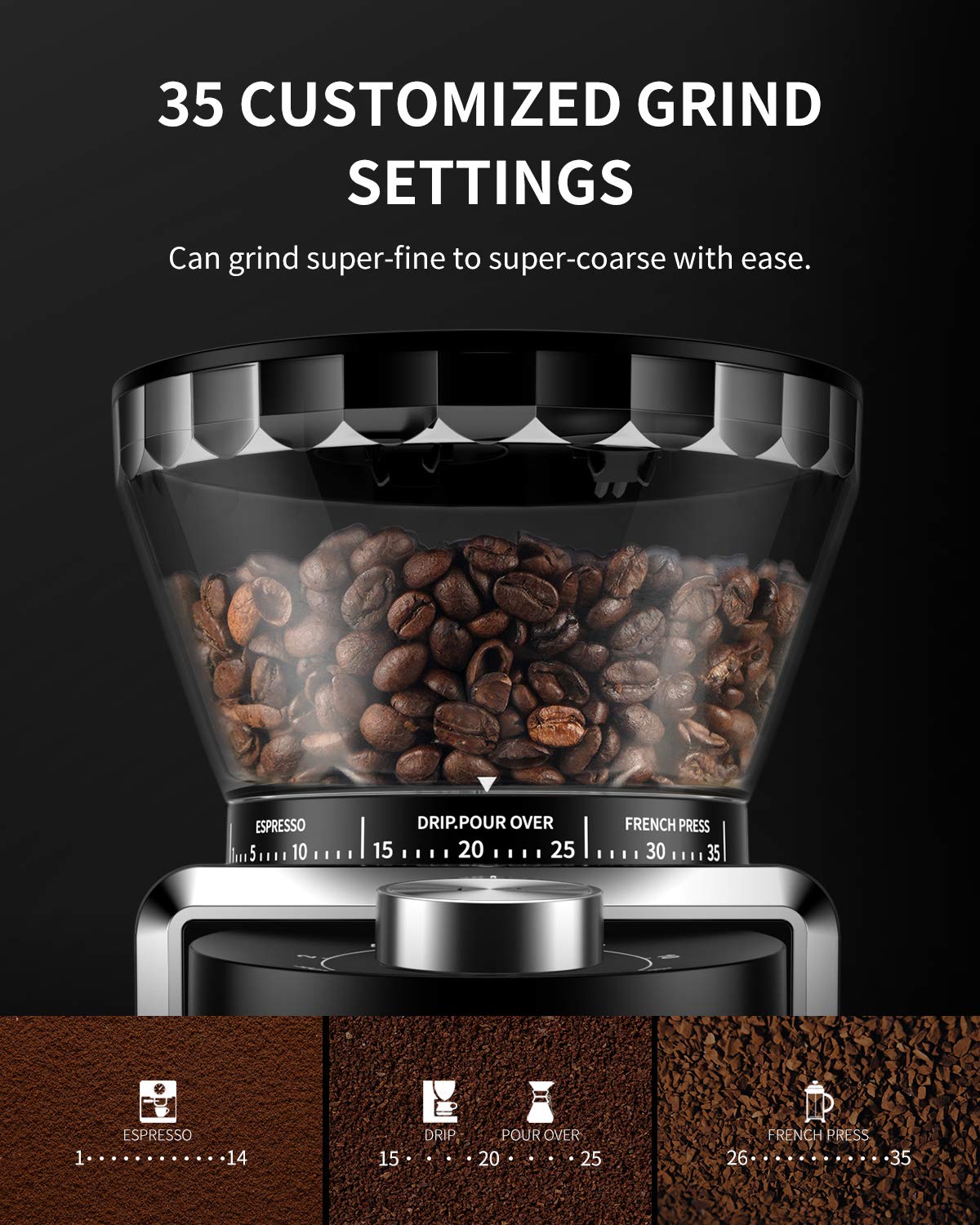 Conical Burr Electric Coffee Grinder 35 Settings Black E32020