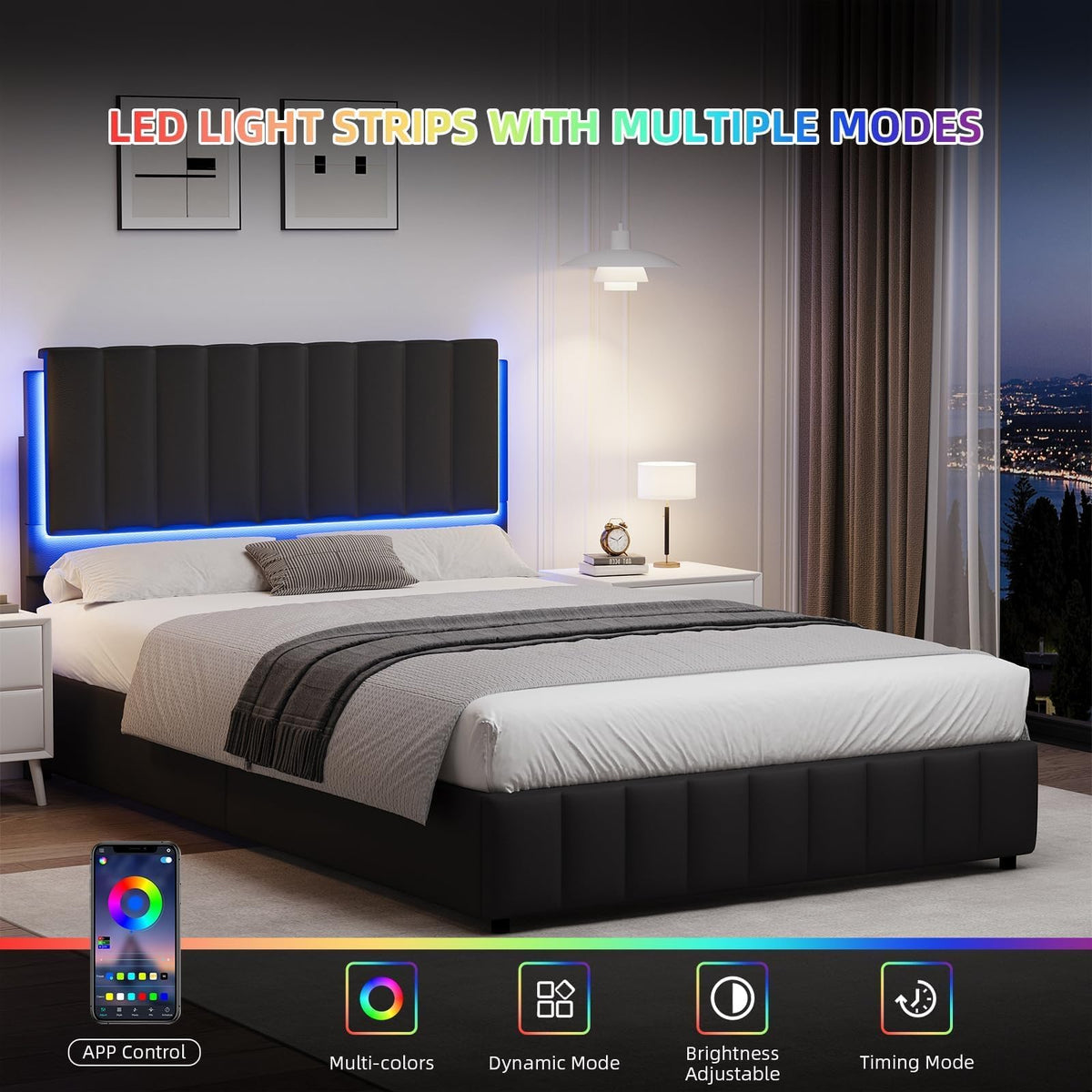Black Faux Leather Full Size Bed Frame with Headboard G508170