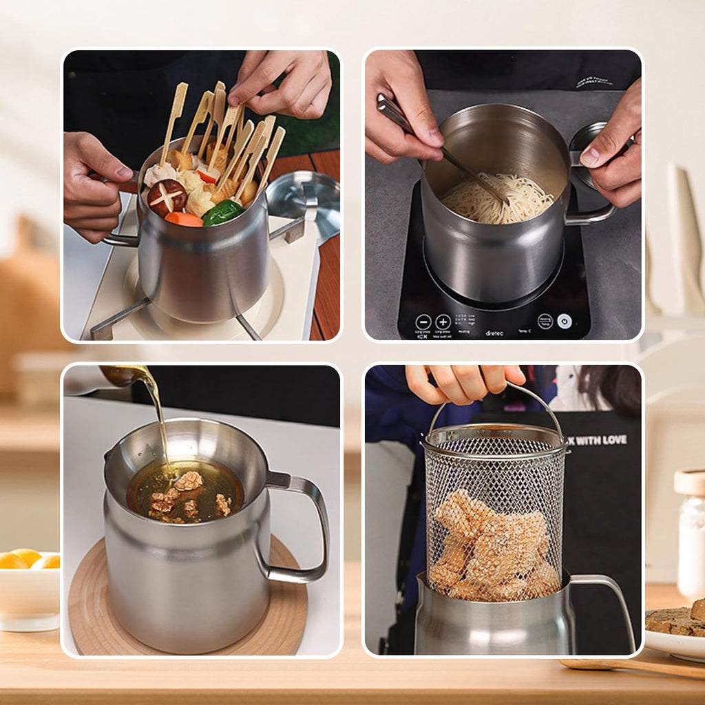 68oz 304 Stainless Steel Deep Fryer Pot with Basket Z3338