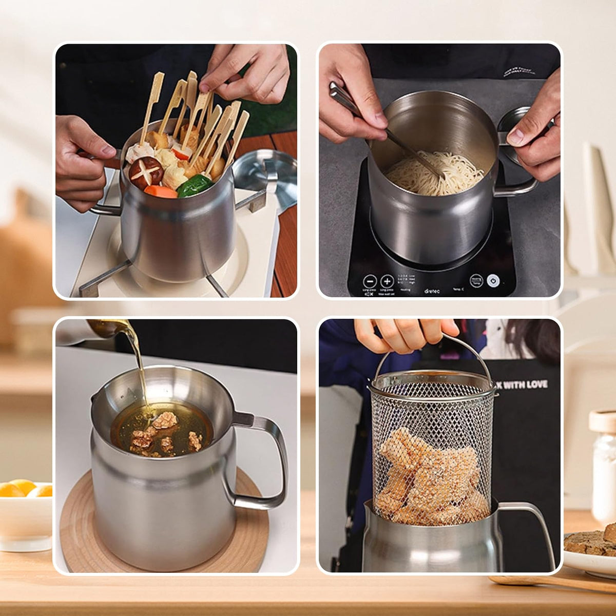 68oz 304 Stainless Steel Deep Fryer Pot with Basket Z3338