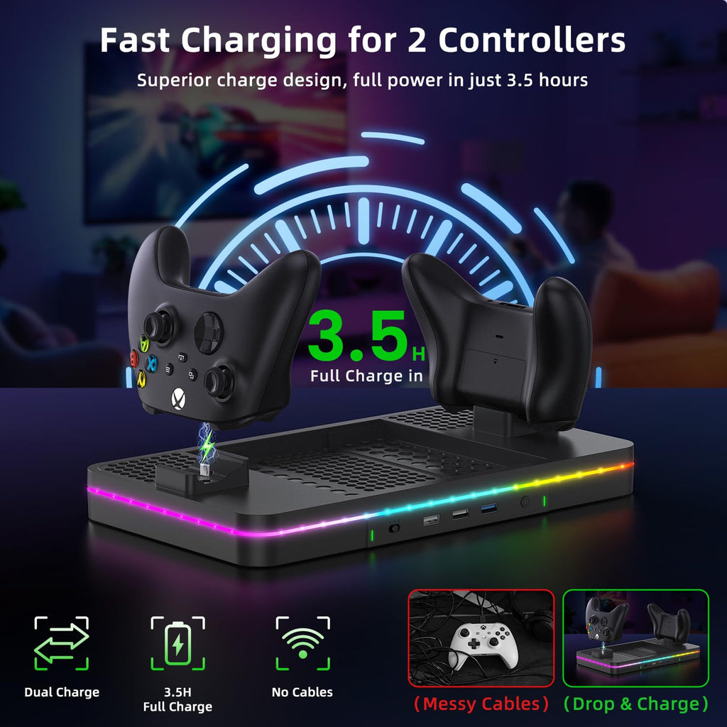 Black Cooling Fan Charging Stand with 3 USB Ports O6248