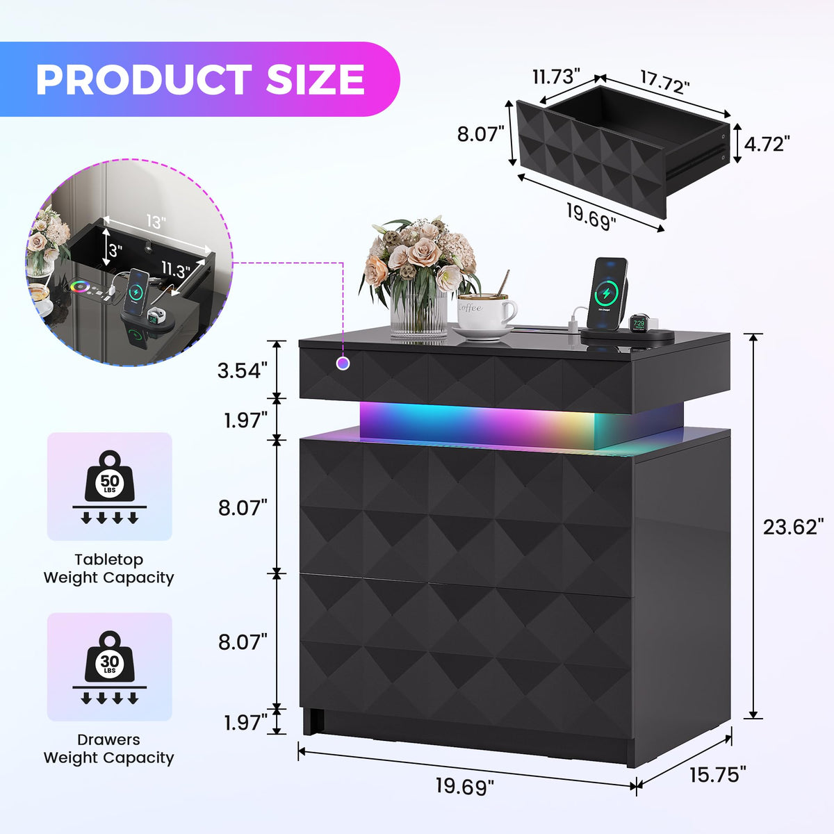 LED Night Stand with Charging Station V589756