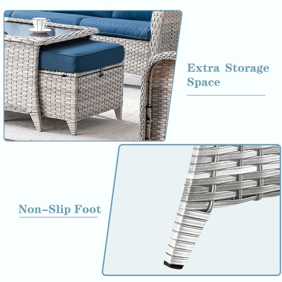 8 Piece Wicker Patio Furniture Set with Swivel Rocker Chairs and Coffee Table K305