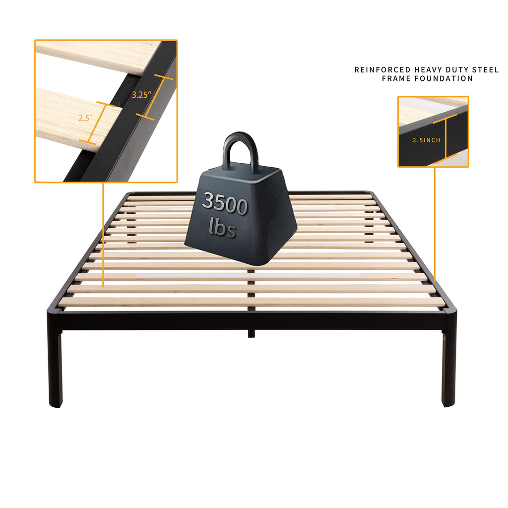18 Inch Queen Platform Bed Frame with Wooden Slats T4273