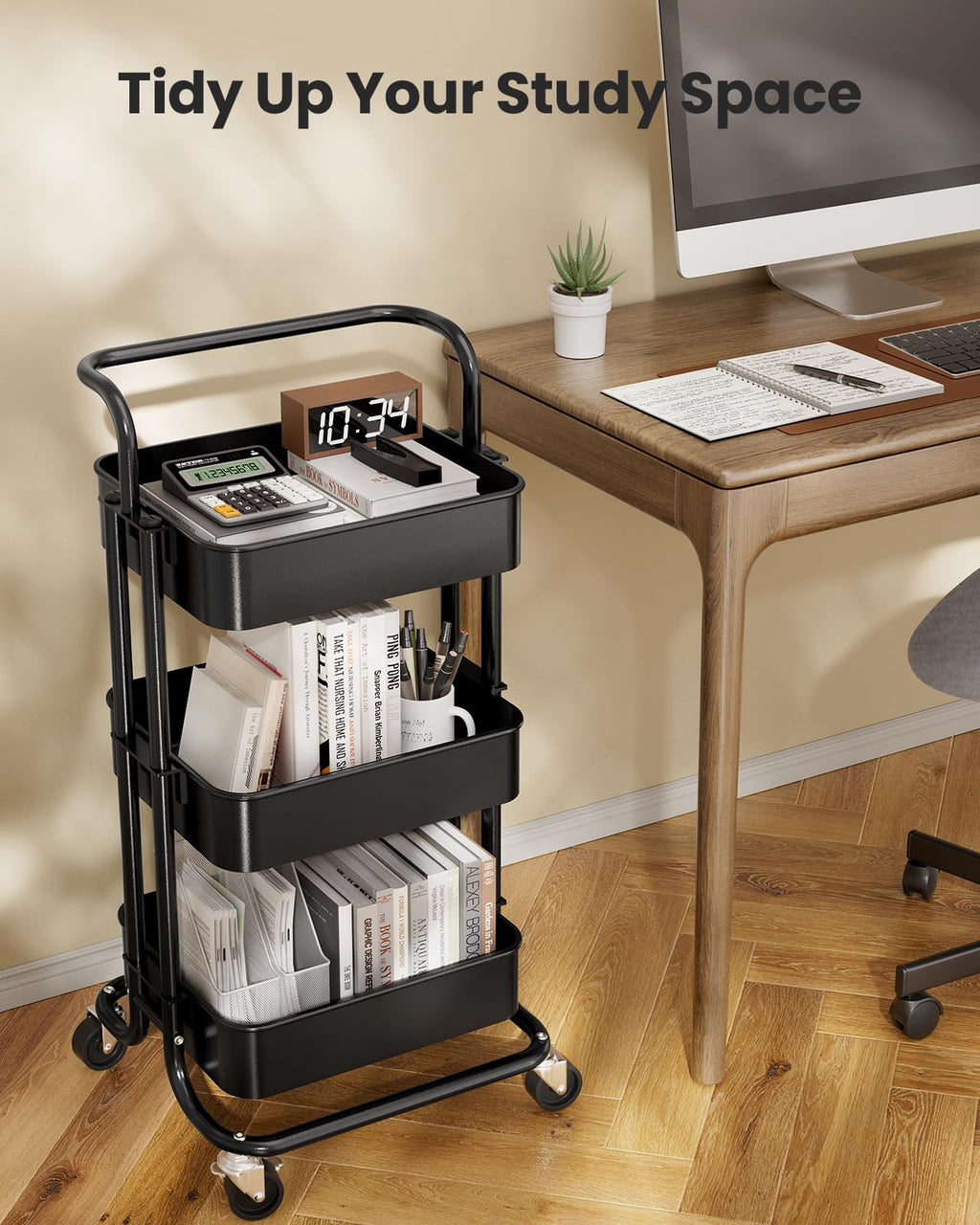 3 Tier Rolling Cart with Handle & 2 Lockable Wheels R100882
