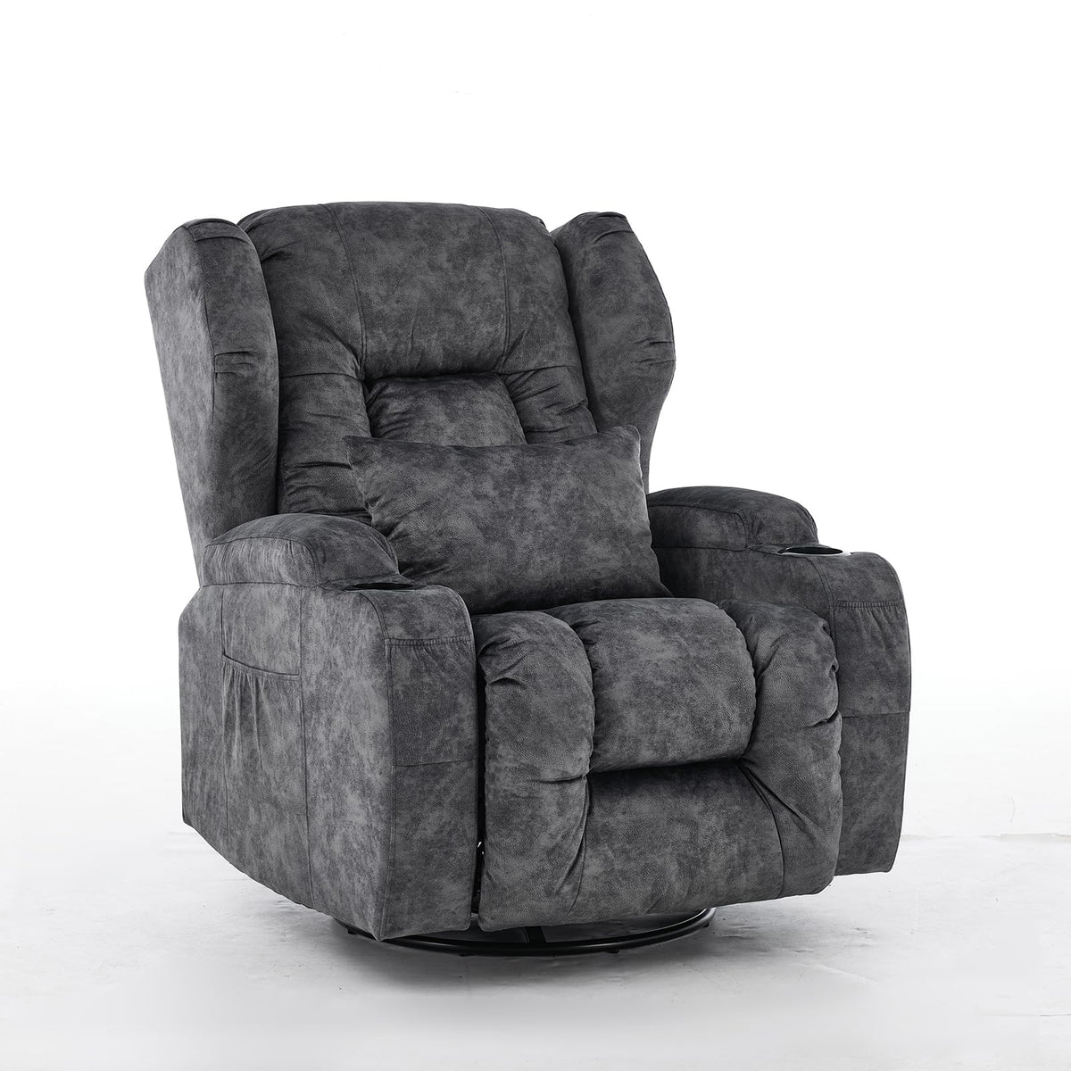 Velvet Gray Swivel Rocker Recliner Chair with Cup Holders J868