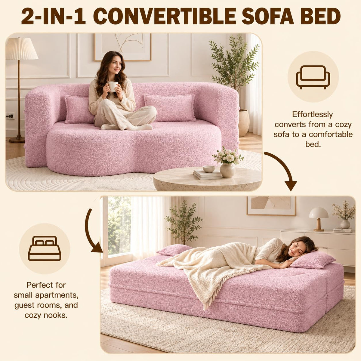 2-in-1 Convertible Sofa Bed with Pillows N149