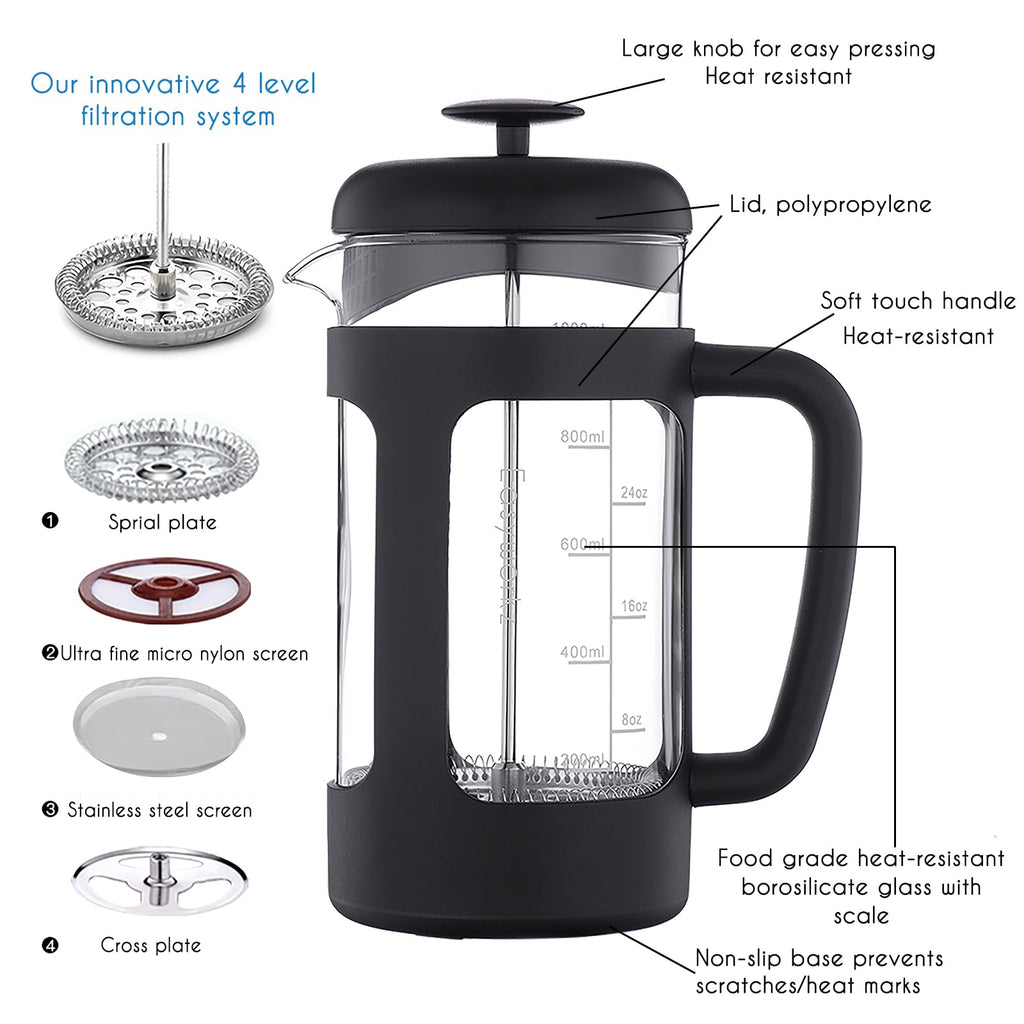 French Press 34 oz Stainless Steel Espresso Cups 5 oz Set of 2 N5665