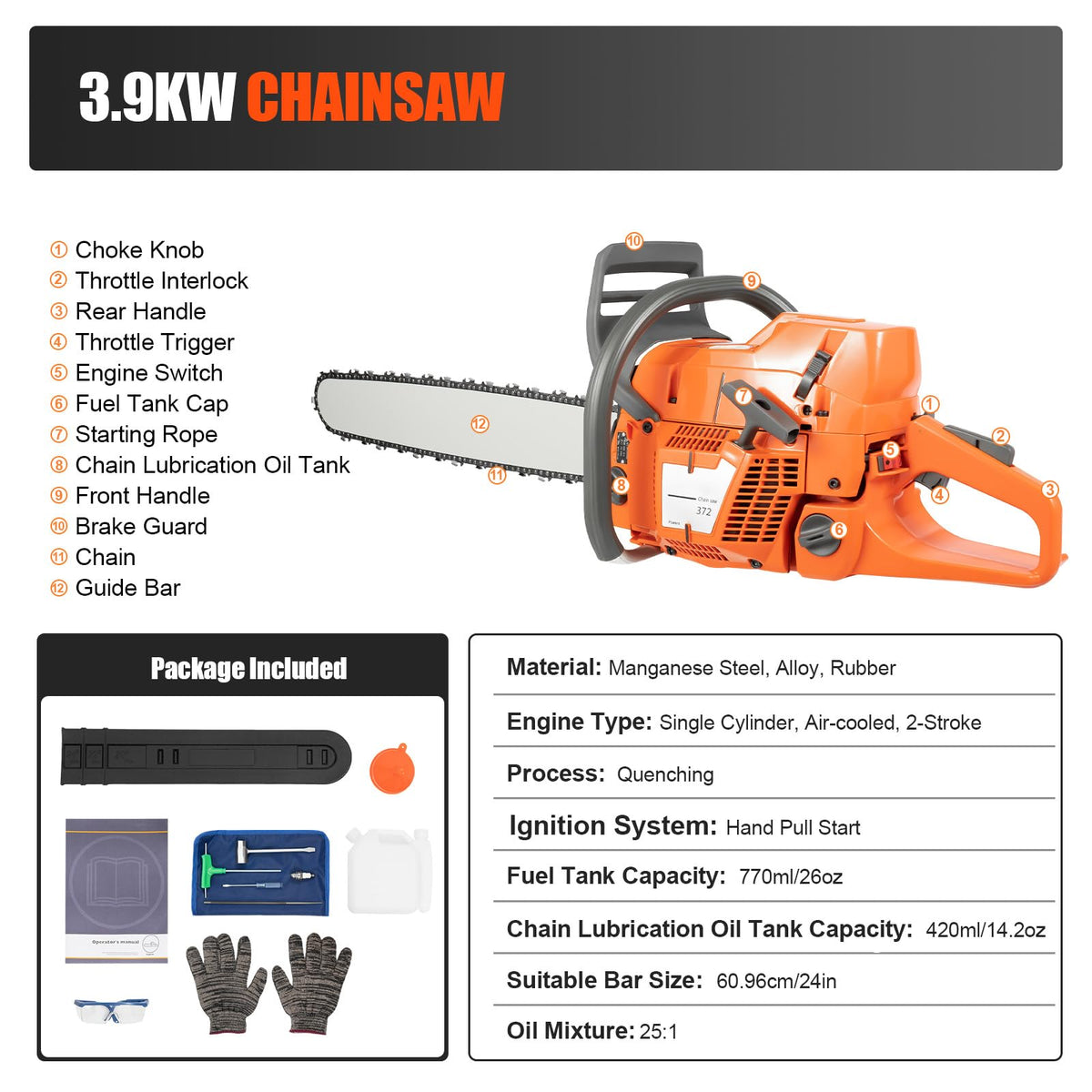 24 Inch 72CC 2-Stroke Gas Chainsaw N32897