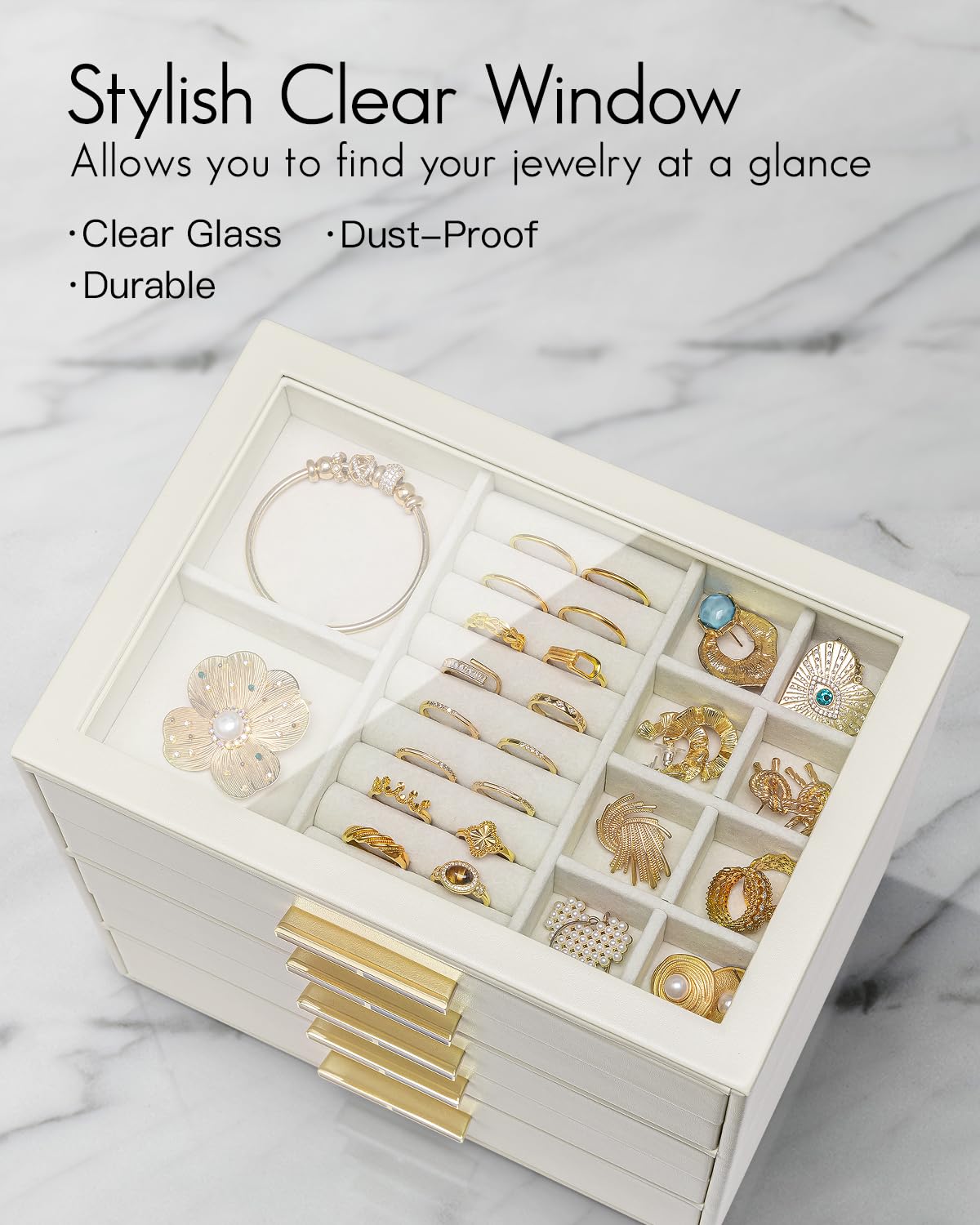 5 Layer Glass Lid Jewelry Organizer with 5 Drawers D7337