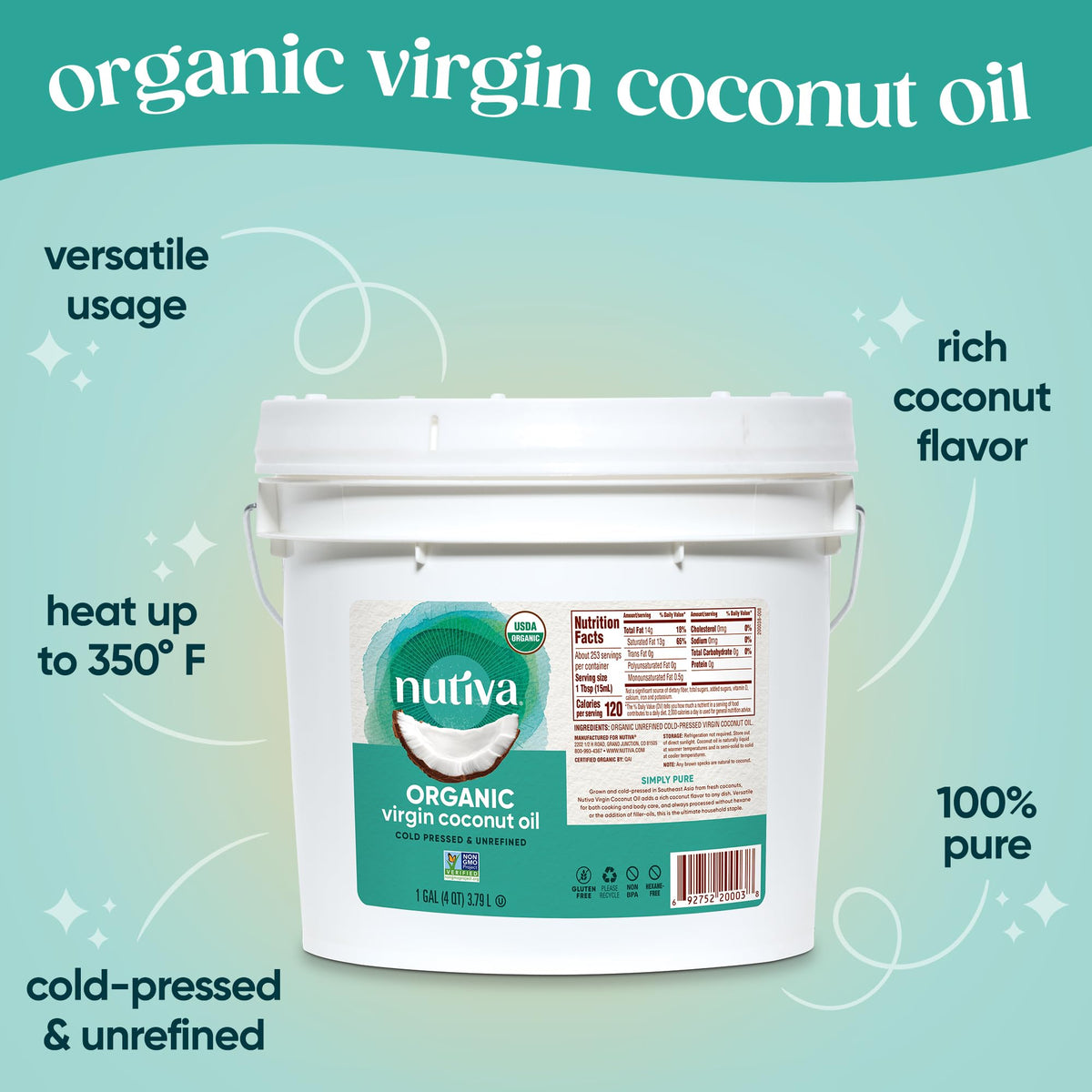 Organic Cold-Pressed Virgin Coconut Oil, 1 Gallon T60227