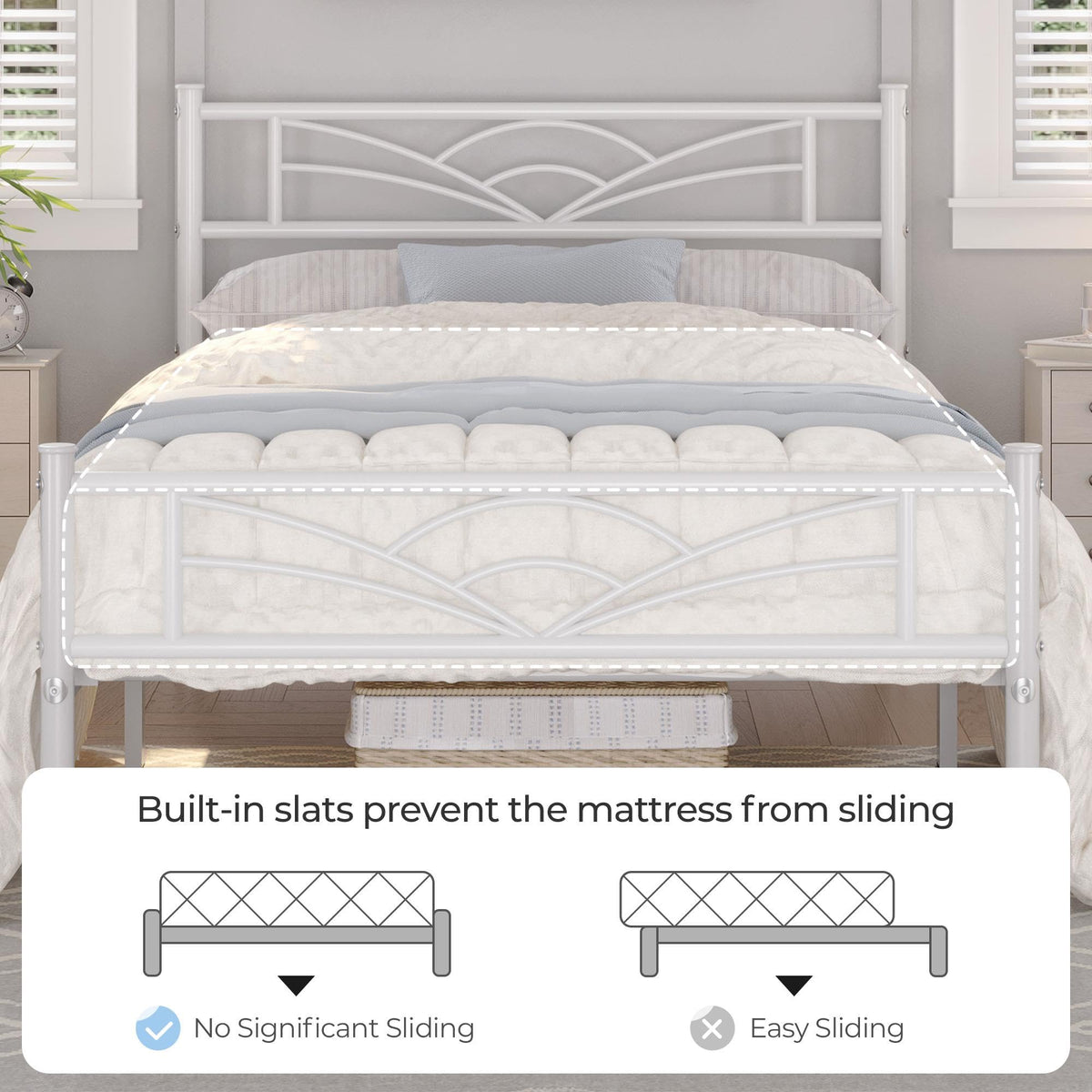 Twin Size White Metal Bed Frame with Headboard R96619