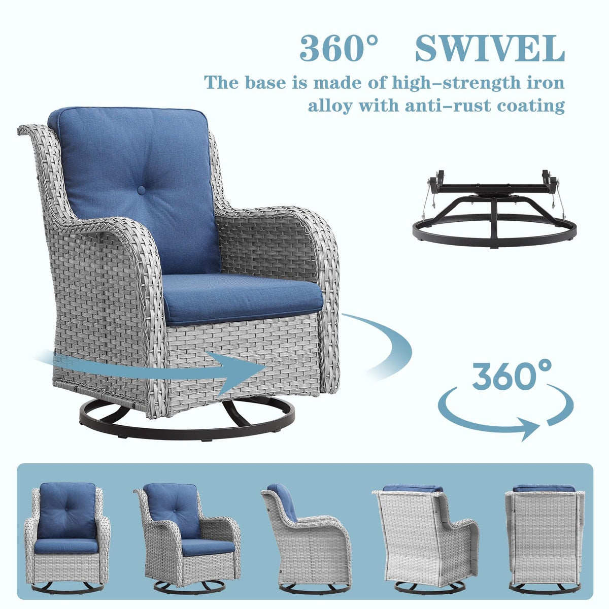 8 Piece Wicker Patio Furniture Set with Swivel Rocker Chairs and Coffee Table K305