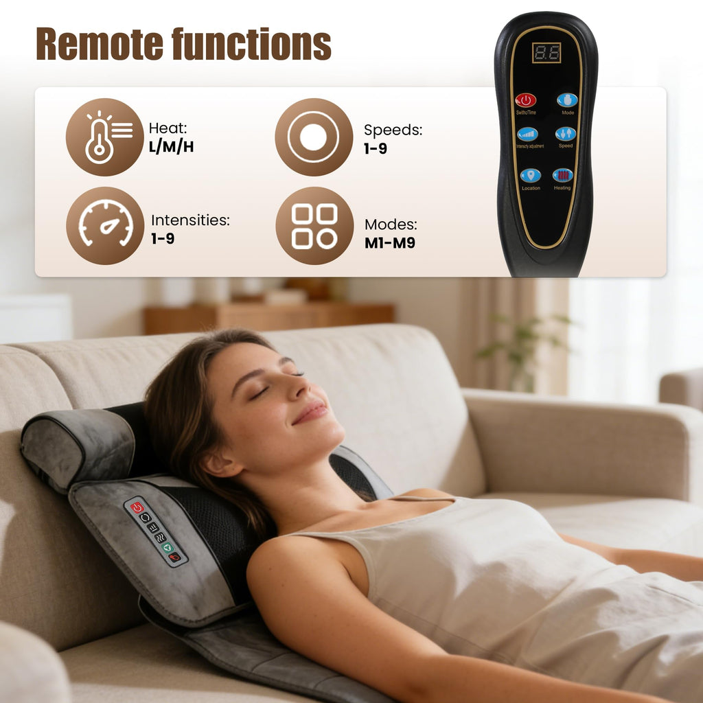 Full Body Massage Mat with Heat, 10 Vibrating Nodes, 9 Modes, 3 Heating Levels, Detachable Neck Foot Massager M670780