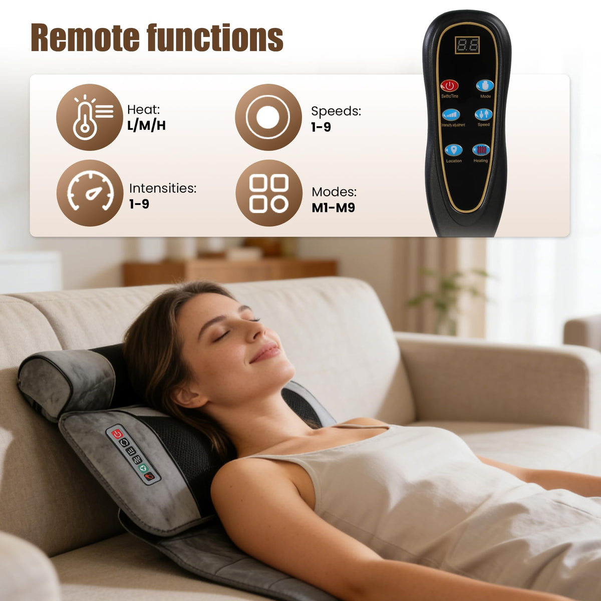 Full Body Massage Mat with Heat, 10 Vibrating Nodes, 9 Modes, 3 Heating Levels, Detachable Neck Foot Massager M670780