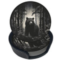 Black 6 Pcs Leather Coasters with Holder W1861