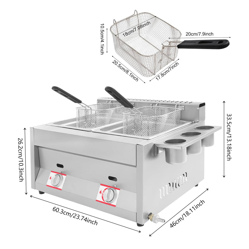 Stainless Steel Countertop Gas Deep Fryer with Basket W2850