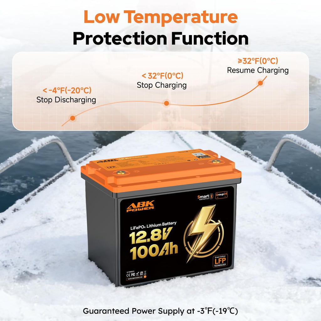 12V 100Ah LiFePO4 Lithium Battery with Bluetooth Monitoring & Low-Temp Protection W107