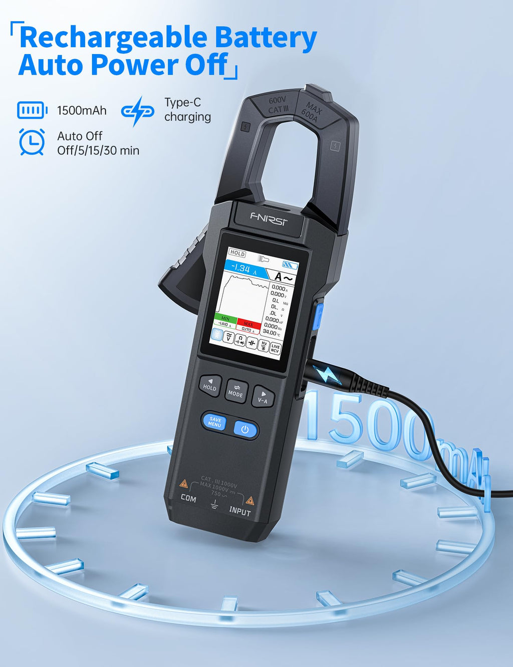 Clamp Meter 9999 Counts TRMS 600A AC/DC X61391