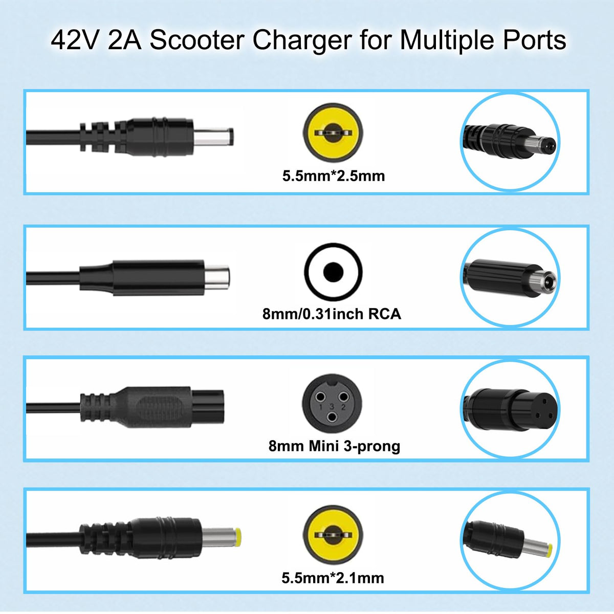 42V 2A Scooter Charger 4 in 1 Removable Connector F769