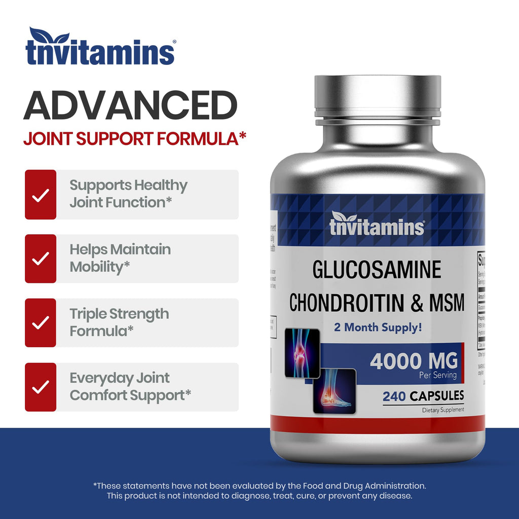 Glucosamine Chondroitin MSM 240 Capsules 4,000 mg Joint Support Supplement L84094