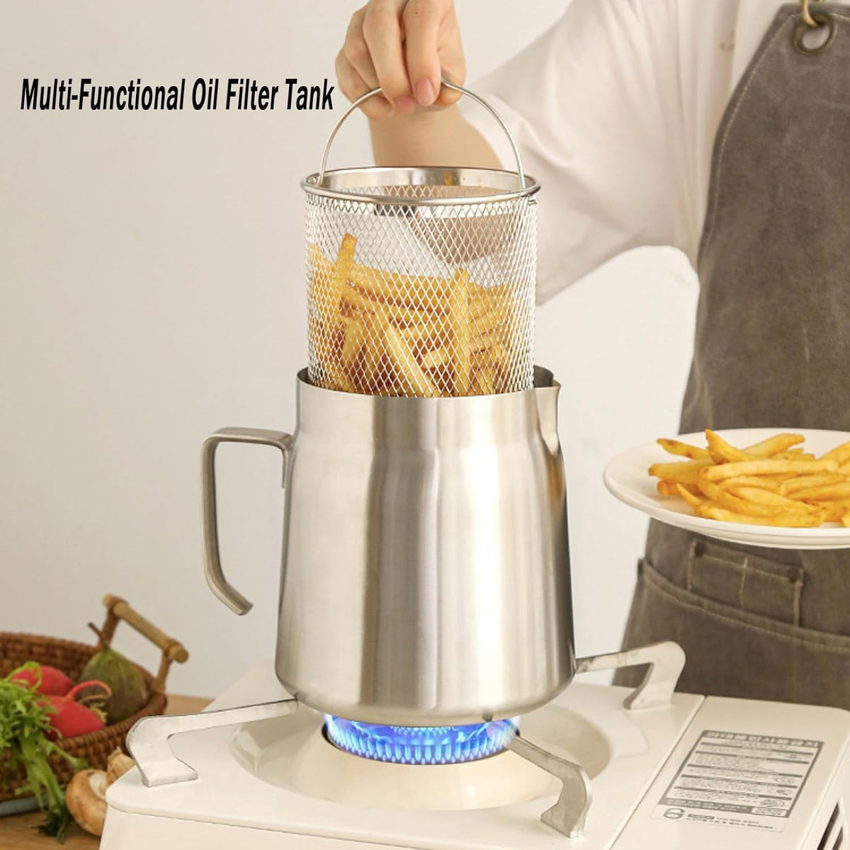 68oz 304 Stainless Steel Deep Fryer Pot with Basket Z3338