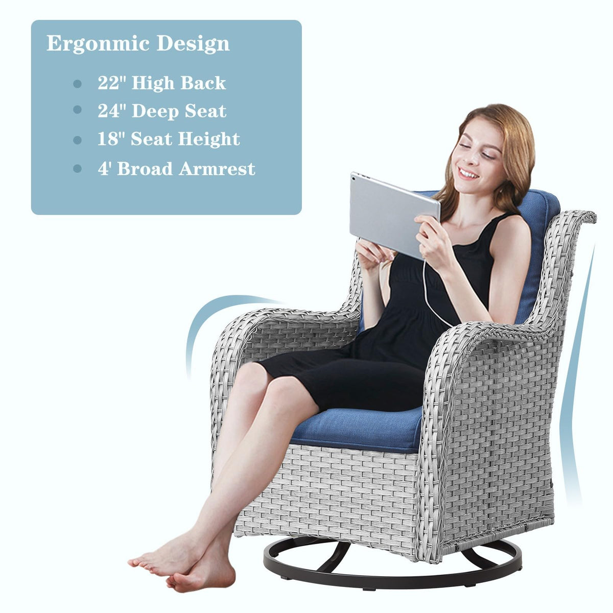 8 Piece Wicker Patio Furniture Set with Swivel Rocker Chairs and Coffee Table K305