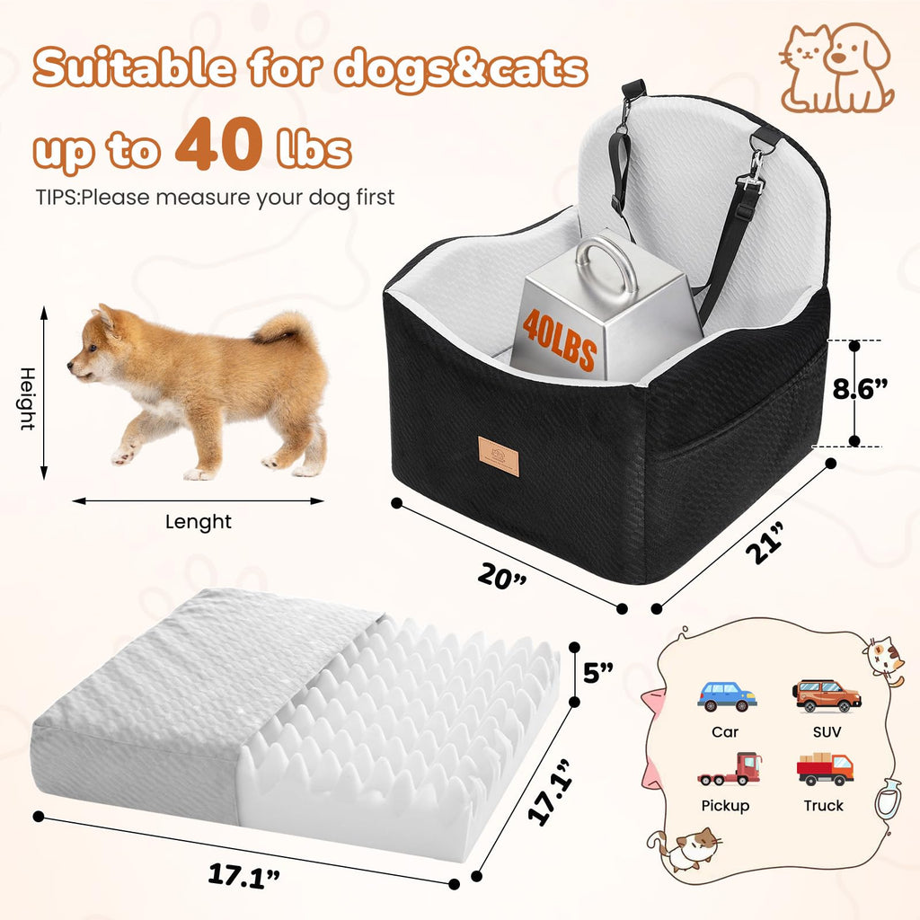 Dog Booster Car Seat for Small Dogs Up to 40lbs with Safety Belt U846