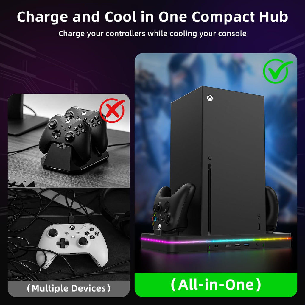 Black Cooling Fan Charging Stand with 3 USB Ports O6248