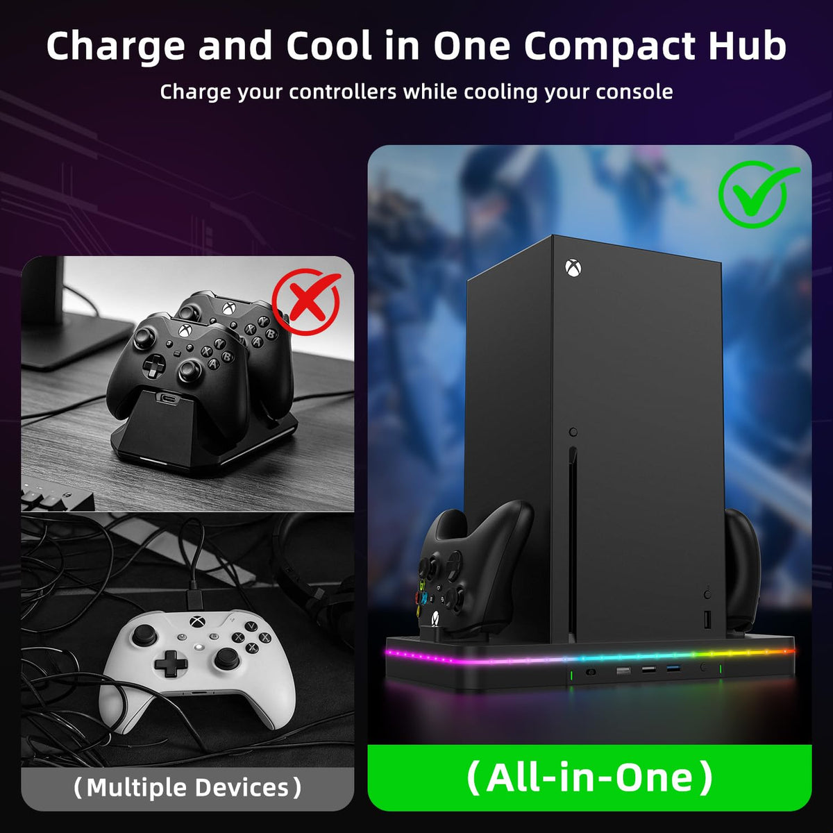 Black Cooling Fan Charging Stand with 3 USB Ports O6248