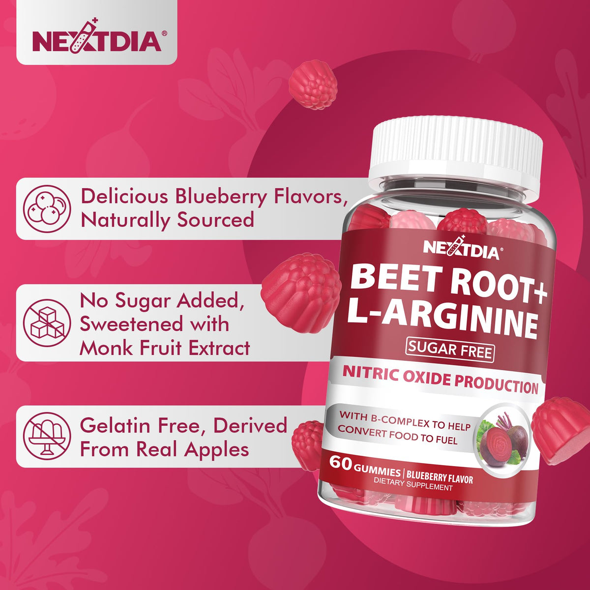 Beet Root Gummies 1200mg with L-Arginine and B Vitamins S7782
