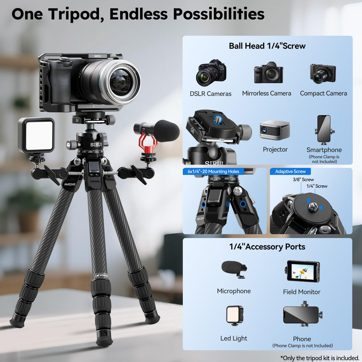 Carbon Fiber Mini Desktop Tripod with 360° Ball Head S47815