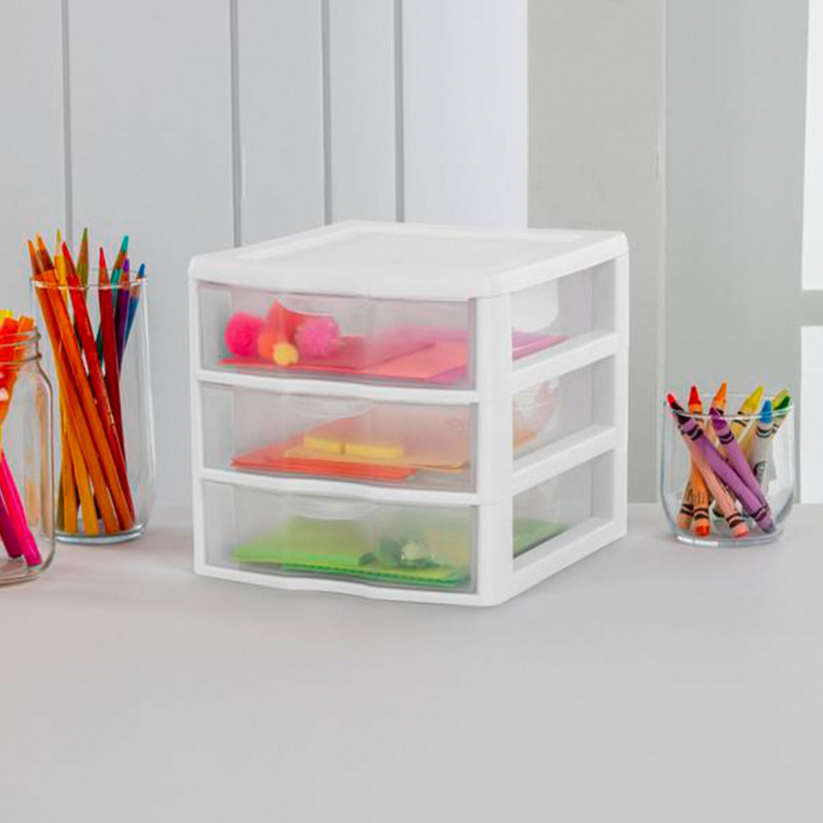 White Plastic 3 Drawer Desktop Storage Unit R85920