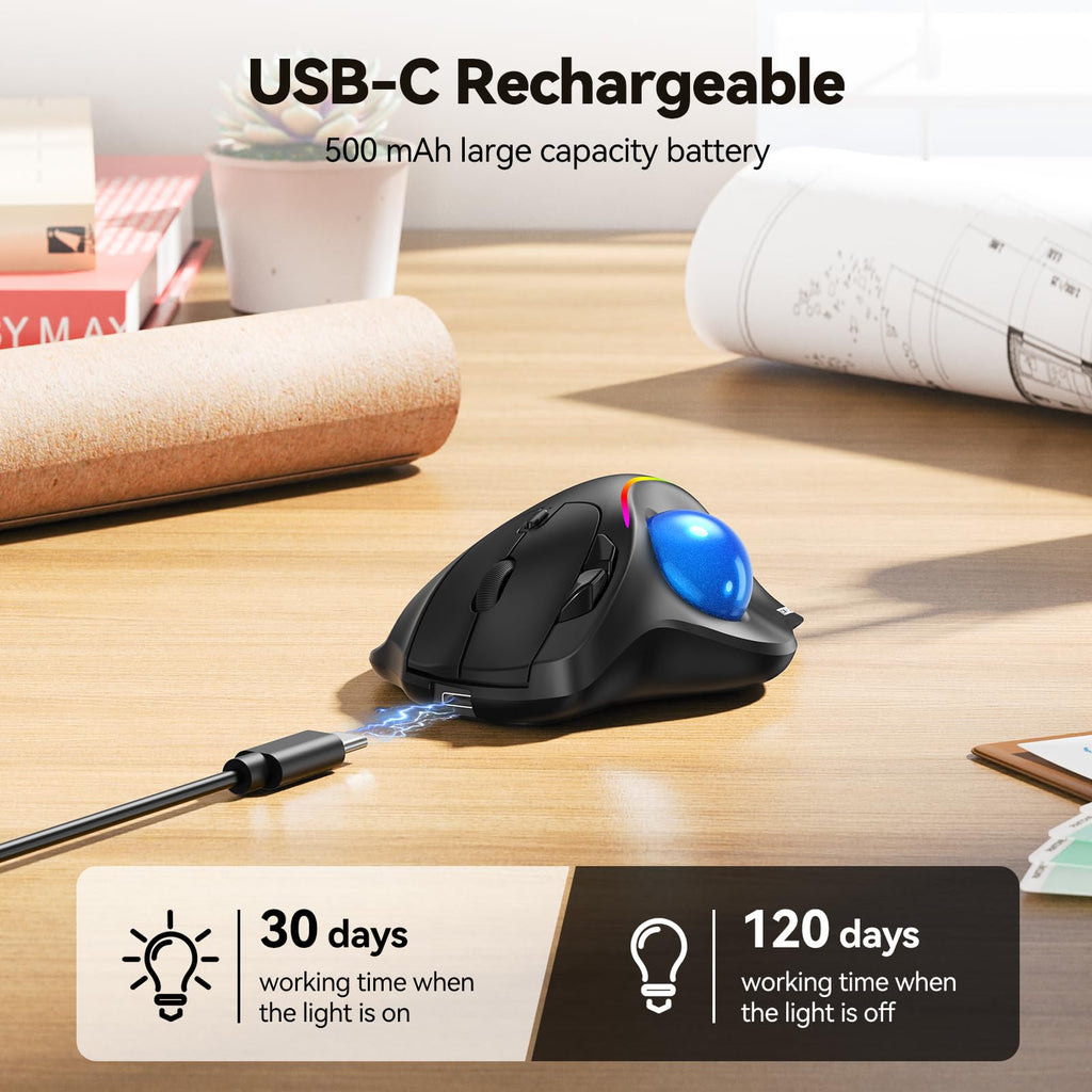 Wireless Bluetooth Ergonomic Trackball Mouse T936599