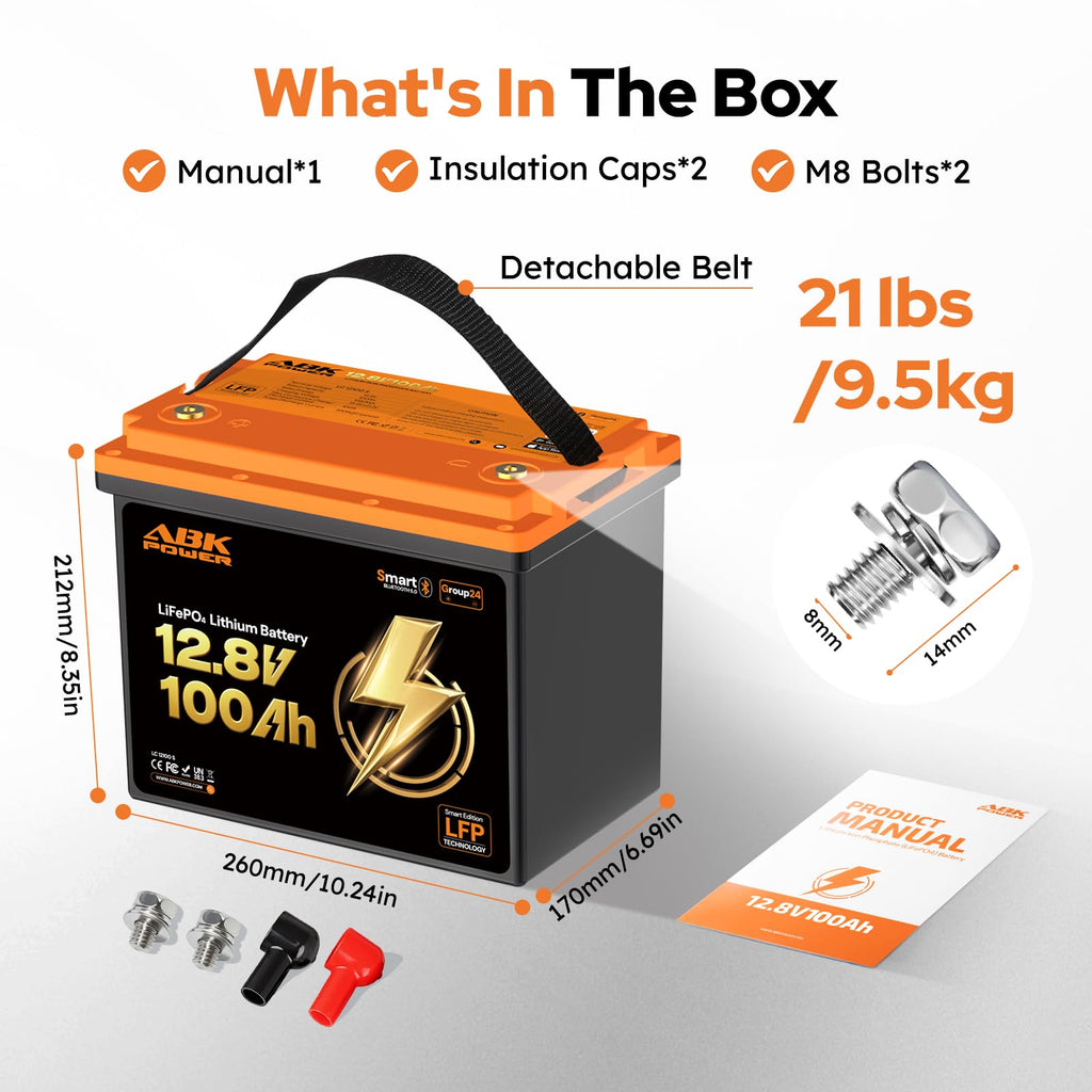 12V 100Ah LiFePO4 Lithium Battery with Bluetooth Monitoring & Low-Temp Protection W107