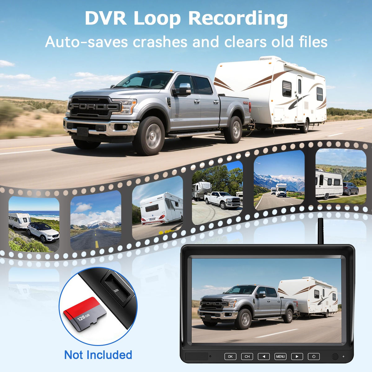 Wireless RV Backup Camera with 7" DVR Monitor C78129