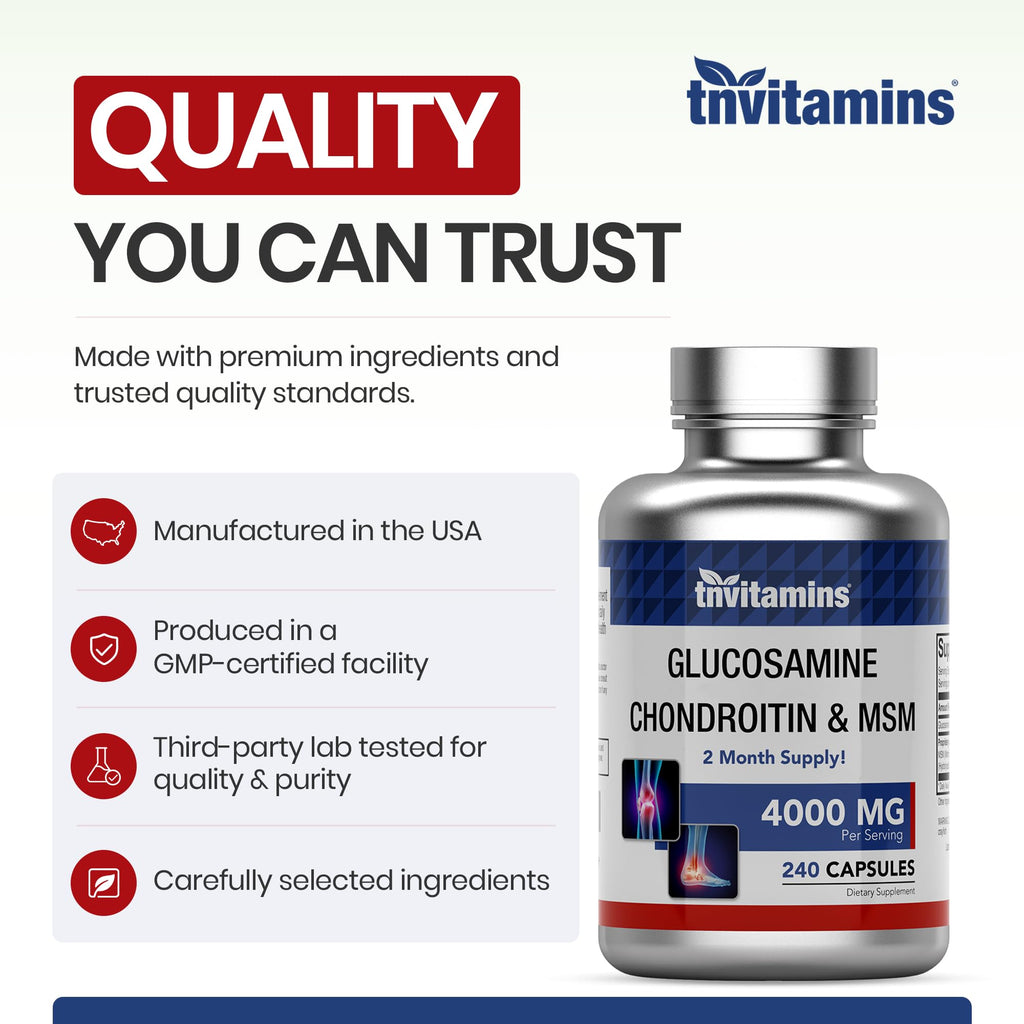 Glucosamine Chondroitin MSM 240 Capsules 4,000 mg Joint Support Supplement L84094