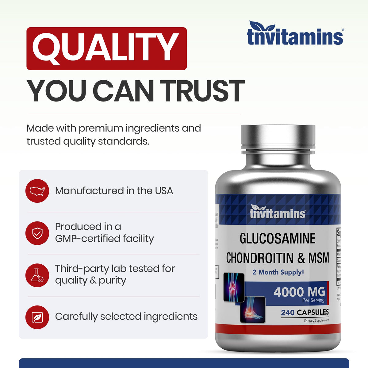 Glucosamine Chondroitin MSM 240 Capsules 4,000 mg Joint Support Supplement L84094