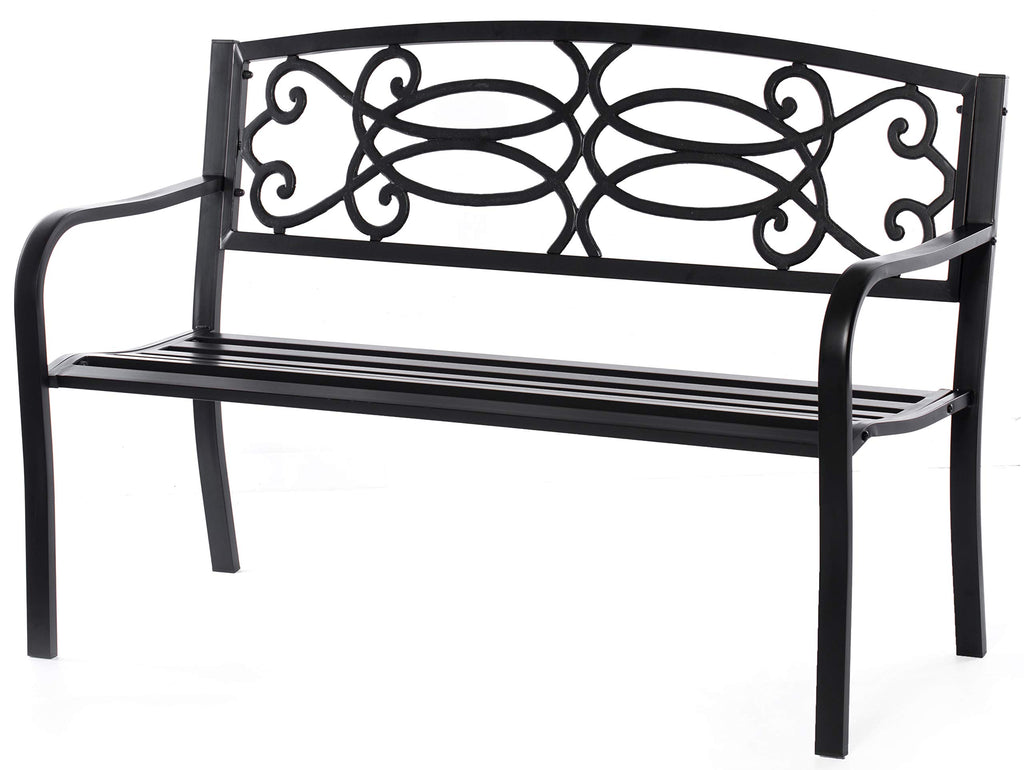 Steel Outdoor Patio Garden Bench with Cast Iron Backrest C197