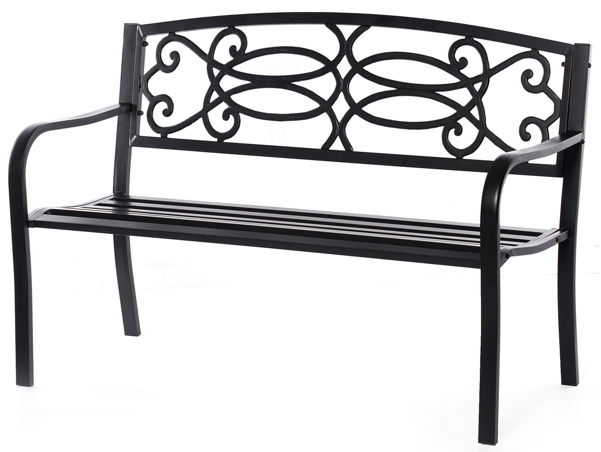 Steel Outdoor Patio Garden Bench with Cast Iron Backrest C197