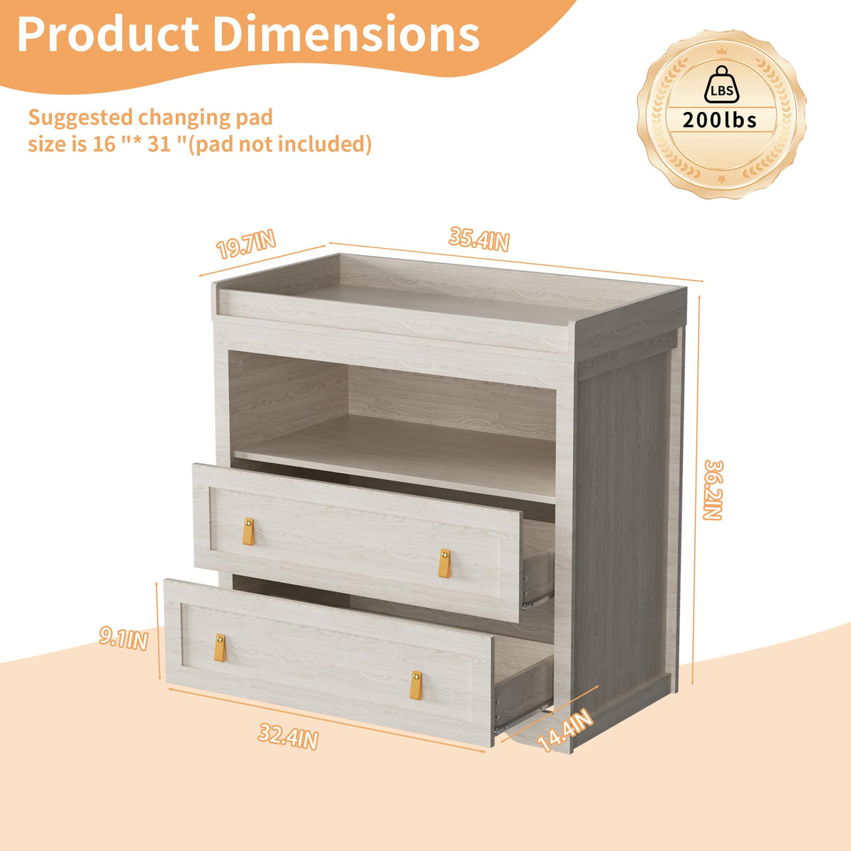 Beige Baby Dresser with Changing Table Top N584