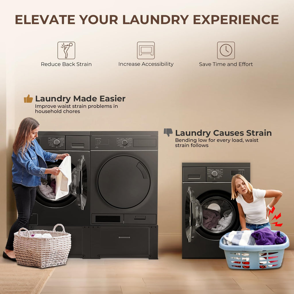 29" Washer and Dryer Pedestals with Drawer Set of 2 Black J23408