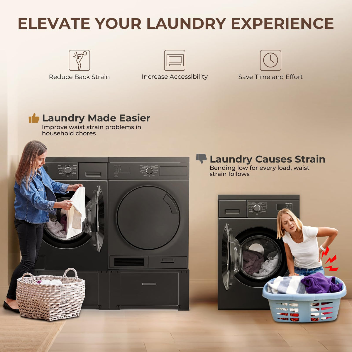 29" Washer and Dryer Pedestals with Drawer Set of 2 Black J23408