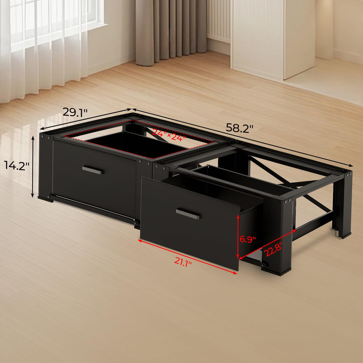 29" Washer and Dryer Pedestals with Drawer Set of 2 Black J23408