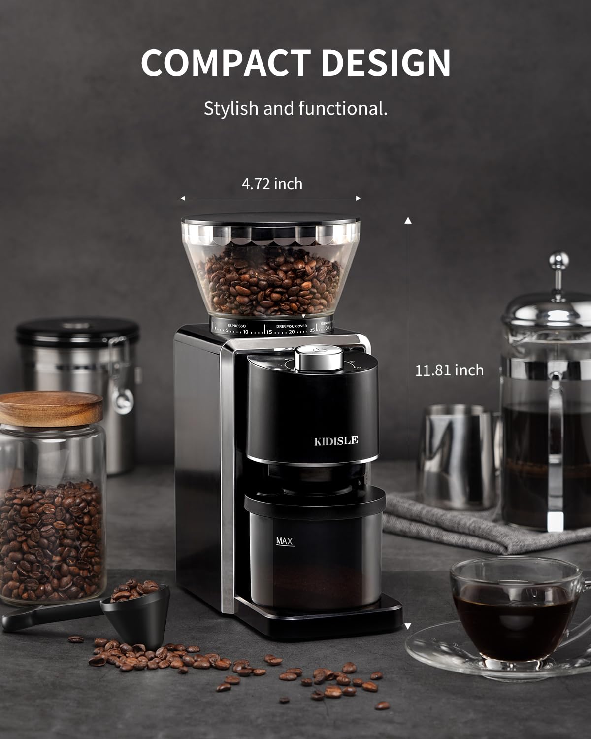 Conical Burr Electric Coffee Grinder 35 Settings Black E32020