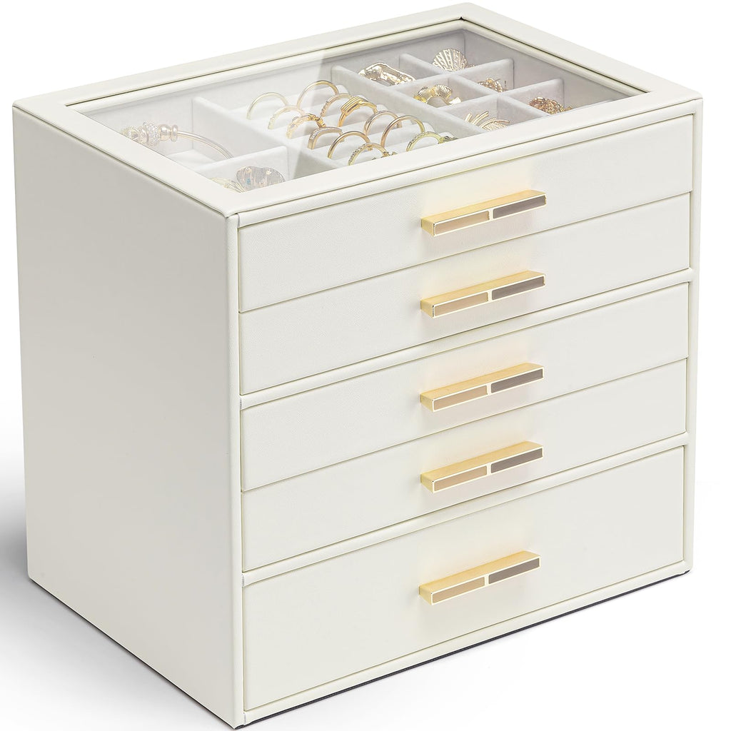 5 Layer Glass Lid Jewelry Organizer with 5 Drawers D7337