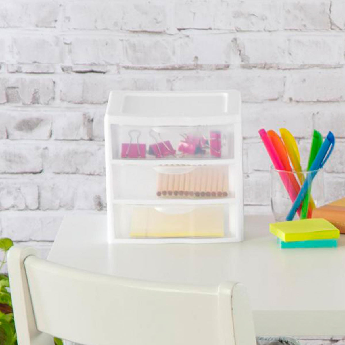 White Plastic 3 Drawer Desktop Storage Unit R85920