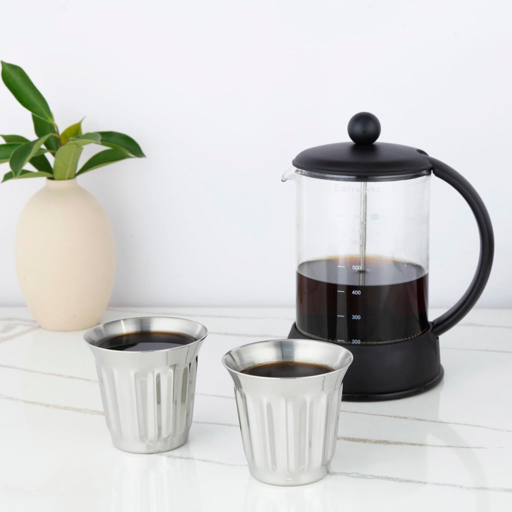 French Press 34 oz Stainless Steel Espresso Cups 5 oz Set of 2 N5665